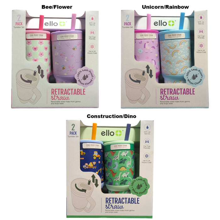 Ello Oasis 14oz Stainless Steel Kids Tumbler with Handle, 100% Leakproof, 2-Pack