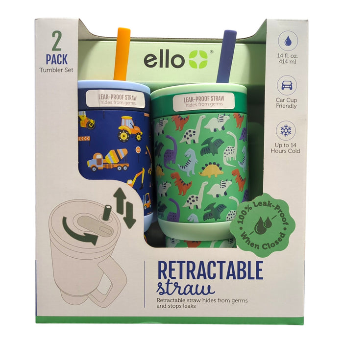 Ello Oasis 14oz Stainless Steel Kids Tumbler with Handle, 100% Leakproof, 2-Pack
