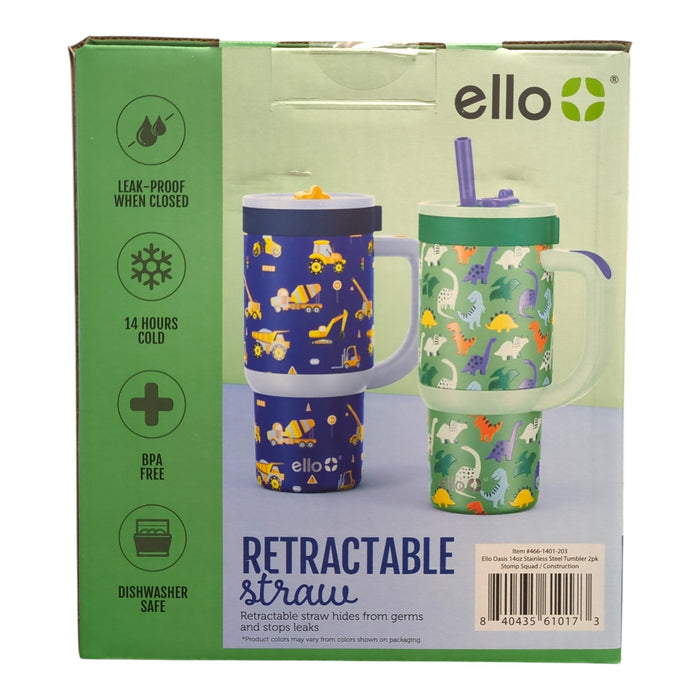 Ello Oasis 14oz Stainless Steel Kids Tumbler with Handle, 100% Leakproof, 2-Pack