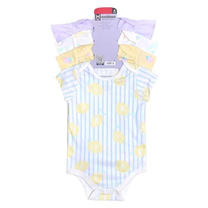 Member's Mark Baby's Organic Cotton Bodysuits, 4 Pack, Long Sleeve, Snap Closure