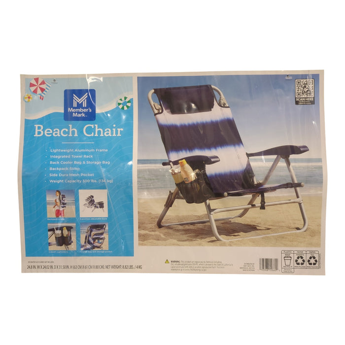 Member's Mark Reclining Beach Chair with Backpack Straps