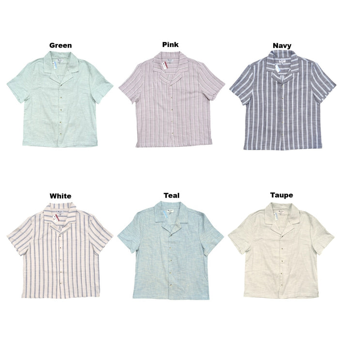 Sperry Men's Textured Stretch Cotton Short Sleeved Camp Collar Shirt
