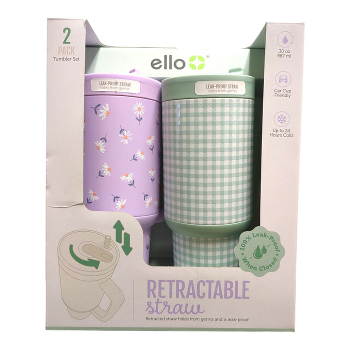 Ello Oasis Go 30oz Leak-Proof Stainless Steel Tumbler, 2 Pack