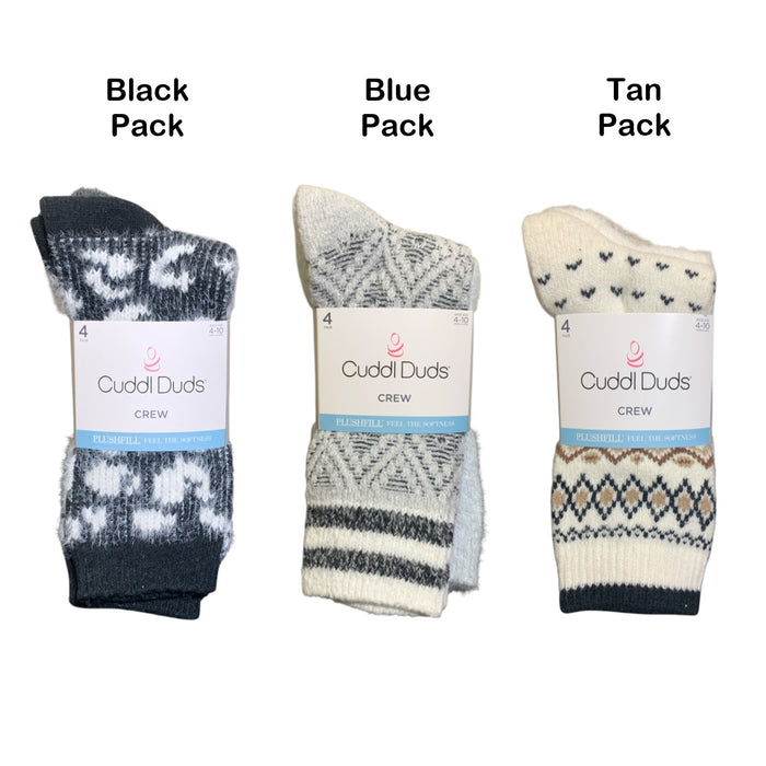 Cuddl Duds Women's Plushfill Crew-Length Cozy Boot Sock 4-Pack, One Size (4-10)