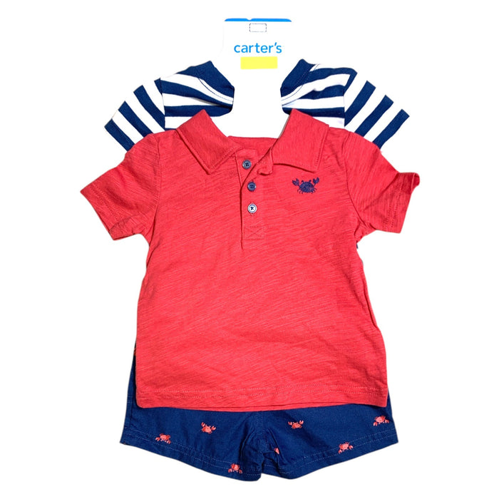 Carter's Boys 3-Piece Short Sleeve Bodysuit Shirt and Short Set