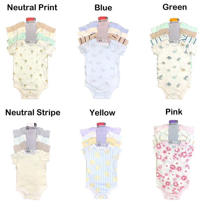 Member's Mark Baby's Organic Cotton Bodysuits, 4 Pack, Long Sleeve, Snap Closure