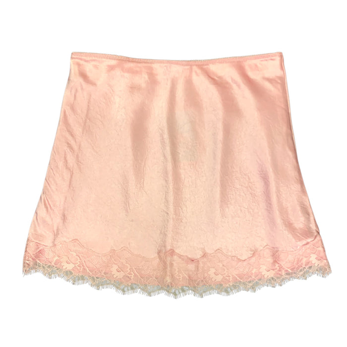 Express Women's Satin Mini Skirt with Scalloped Lace Hem and Eyelash Trim