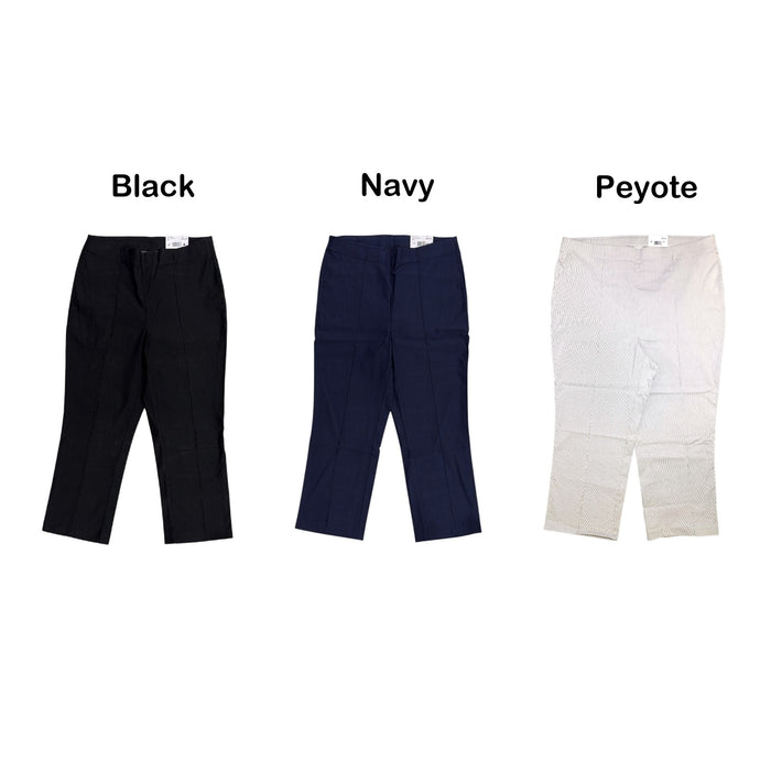 Rafaella Women's Regular Fit Soft Touch Stretch Crop Pintuck Pant, Plus Size
