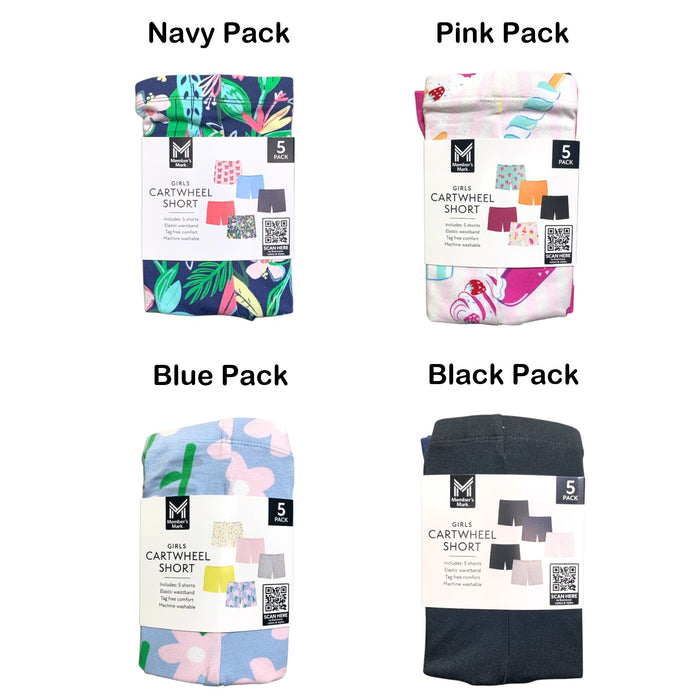 Member's Mark Girl's 5-Pack Cartwheel Short, Elastic Waistband, Tag-Free