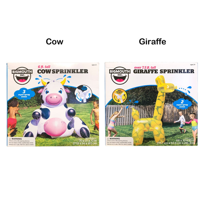 BigMouth Giant Inflatable Animal Sprinkler – Cow or Giraffe Backyard Water Toy