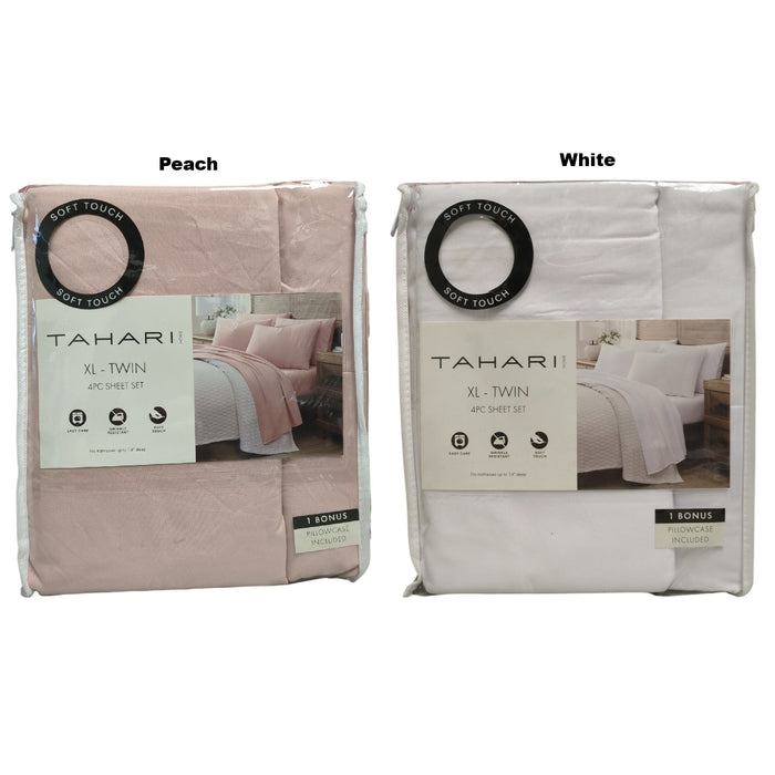Tahari Home 4-Piece Solid Brushed Microfiber Sheet Set, Twin/TwinXL