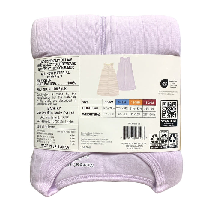 Member's Mark Girls Inverted Zipper Sleeveless 2-Pack Sleep Sack