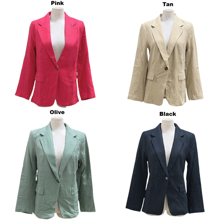 Express Women's Classic Lightweight Boyfriend Fit Linen Blend Blazer