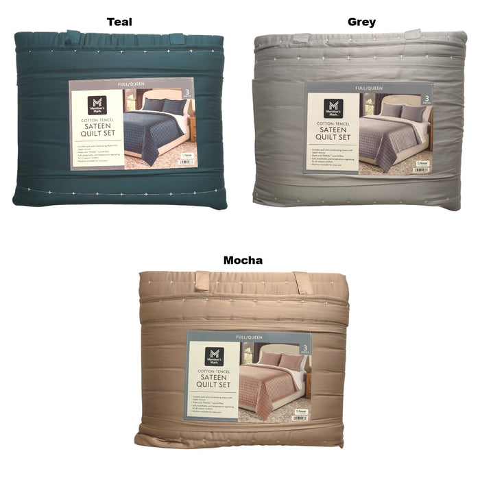 Member’s Mark 3-Piece Cotton-Tencel Sateen Quilt Set, Full/Queen