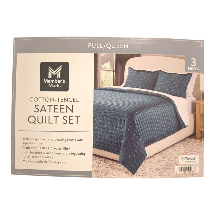 Member’s Mark 3-Piece Cotton-Tencel Sateen Quilt Set, Full/Queen