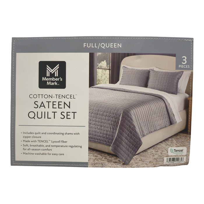Member’s Mark 3-Piece Cotton-Tencel Sateen Quilt Set, Full/Queen