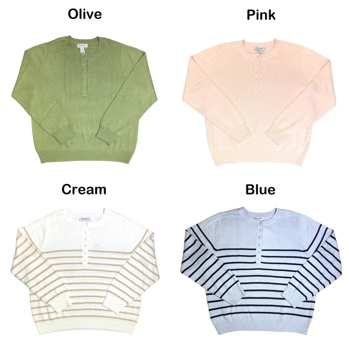 Nine West Women's Sweater Henley, Crew Neck, Long Sleeve with Ribbed Cuff