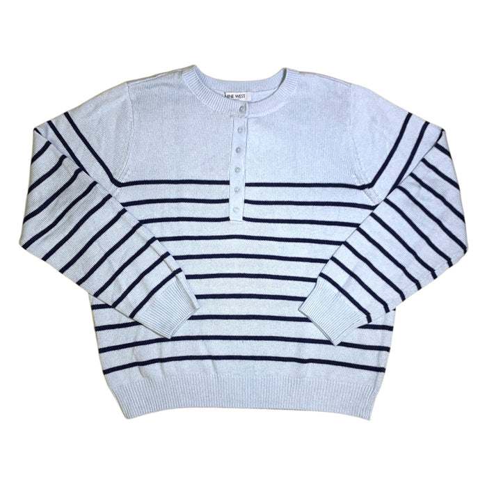 Nine West Women's Sweater Henley, Crew Neck, Long Sleeve with Ribbed Cuff