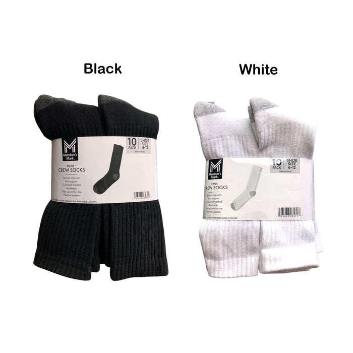 Member's Mark Mens Crew Socks, 10 Pack, Shoe Size 6-12, Arch Support, Breathable