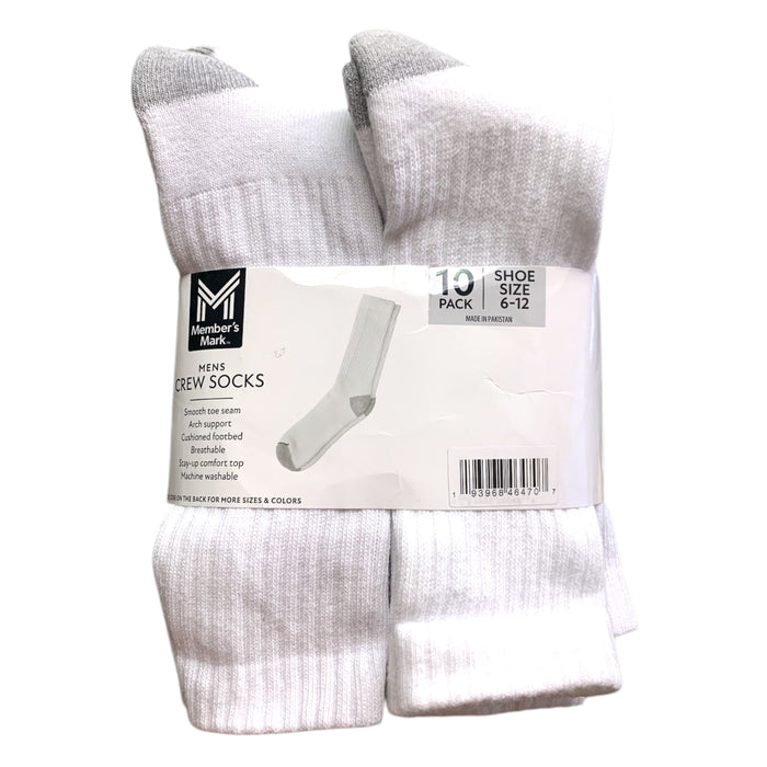 Member's Mark Mens Crew Socks, 10 Pack, Shoe Size 6-12, Arch Support, Breathable