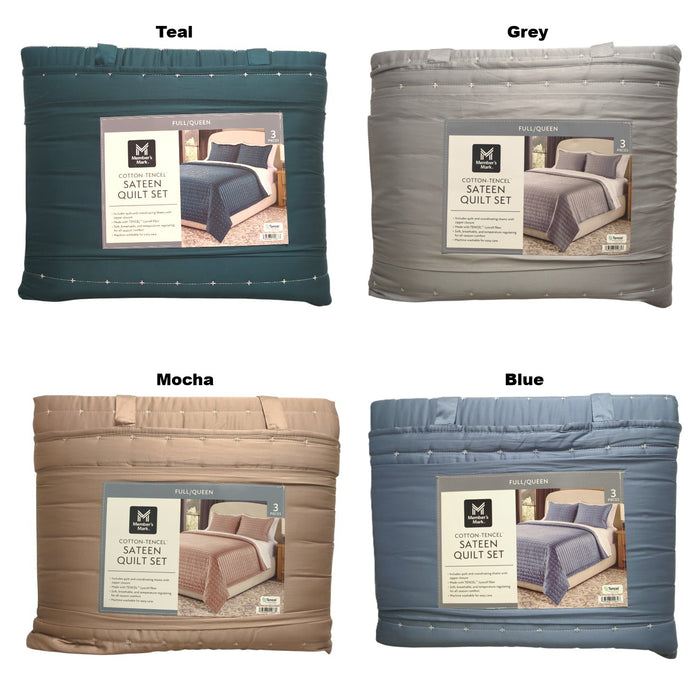 Member’s Mark 3-Piece Cotton-Tencel Sateen Quilt Set, Full/Queen