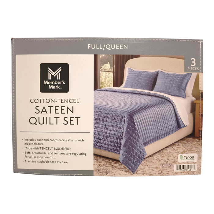 Member’s Mark 3-Piece Cotton-Tencel Sateen Quilt Set, Full/Queen