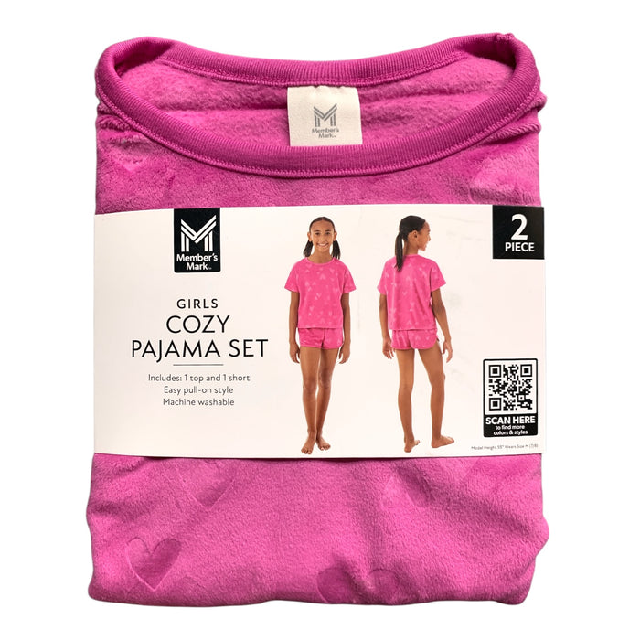 Member's Mark Girl's Cozy Pajama Set, 1 Short Sleeve Top & 1 Short