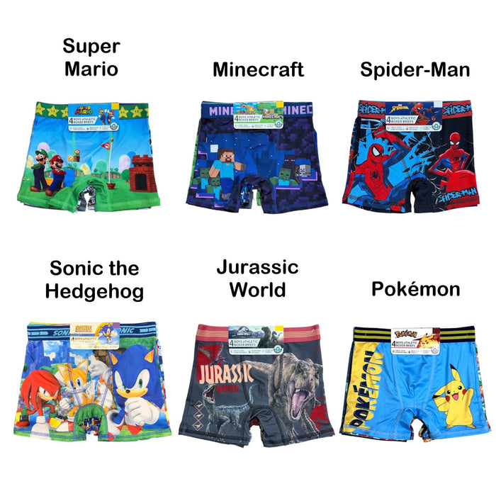 Handcraft Boy's Lightweight Breathable Character Stretch Fit Boxer Briefs, 4pk