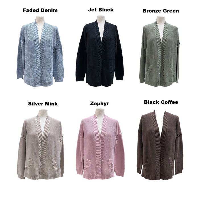 Seven7 Women's 100% Cotton Relaxed Fit Open Front Knit Cardigan