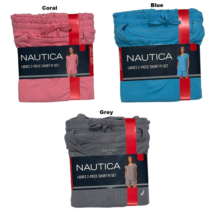 Nautica Women's Relaxed Fit 2-Piece Short Sleeve Top and Shorts Pajama Set