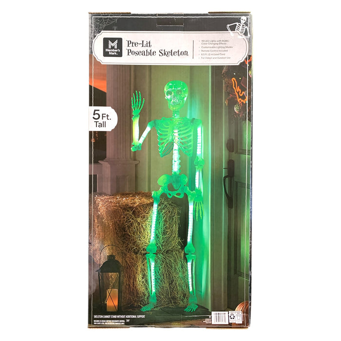 Member's Mark Pre-Lit Poseable Skeleton, Color Changing, 5 Ft. Tall