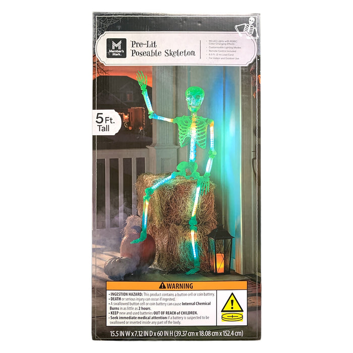 Member's Mark Pre-Lit Poseable Skeleton, Color Changing, 5 Ft. Tall