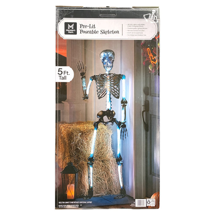 Member's Mark Pre-Lit Poseable Skeleton, Color Changing, 5 Ft. Tall