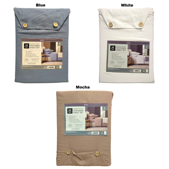 Member's Mark Washed Cotton Textured Sheet Set, 6 Piece, King