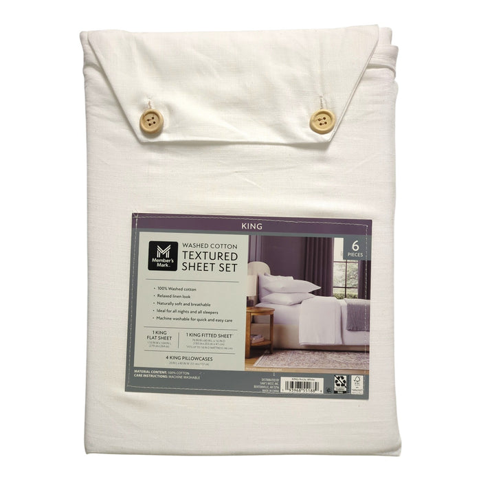 Member's Mark Washed Cotton Textured Sheet Set, 6 Piece, King