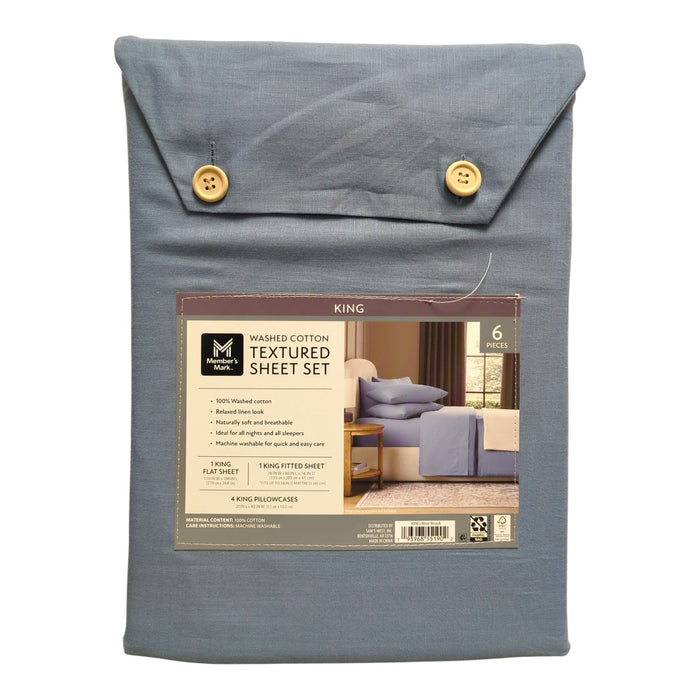 Member's Mark Washed Cotton Textured Sheet Set, 6 Piece, King