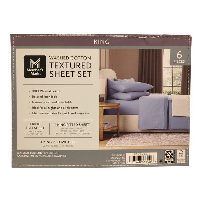 Member's Mark Washed Cotton Textured Sheet Set, 6 Piece, King