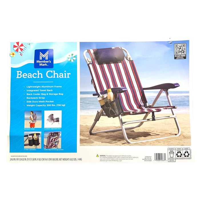 Member's Mark Reclining Beach Chair with Backpack Straps