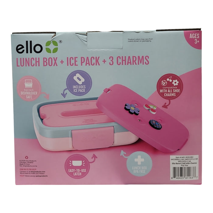 Ello Benni Kids Bento Lunch Box with Carry Handle, Ice Pack & 3 Charms