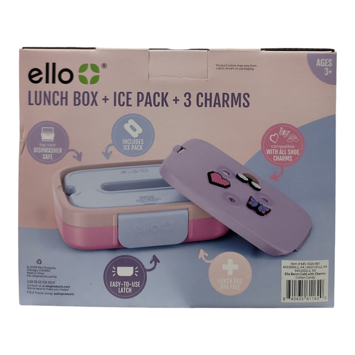 Ello Benni Kids Bento Lunch Box with Carry Handle, Ice Pack & 3 Charms