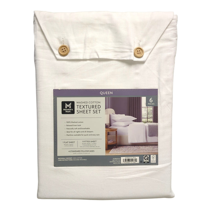 Member's Mark Washed Cotton Textured Sheet Set, Queen