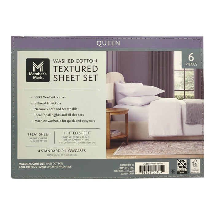 Member's Mark Washed Cotton Textured Sheet Set, Queen