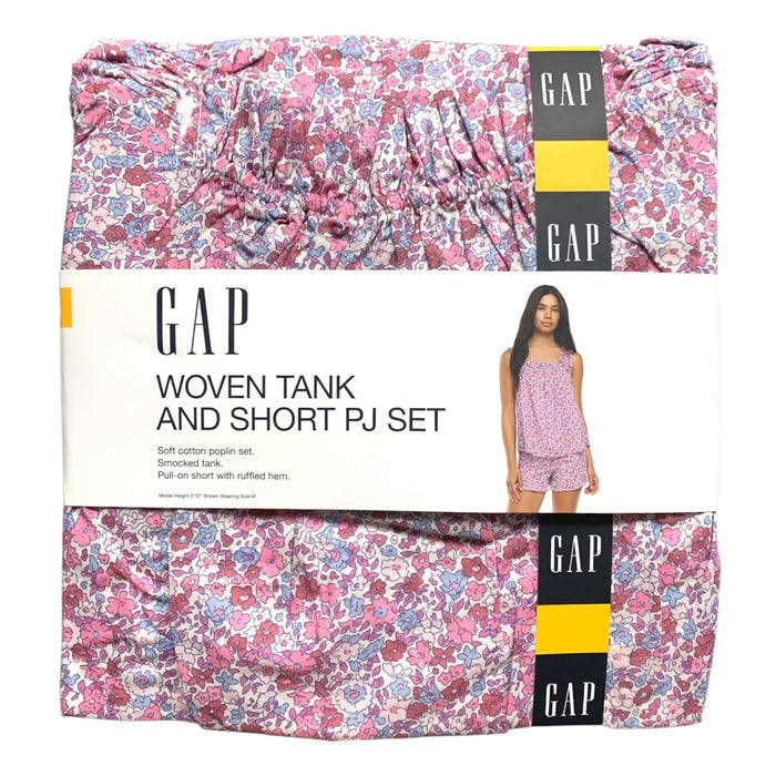Gap Women's Woven Tank and Short PJ Set, Soft Cotton Smocked Top & Pull-on Short