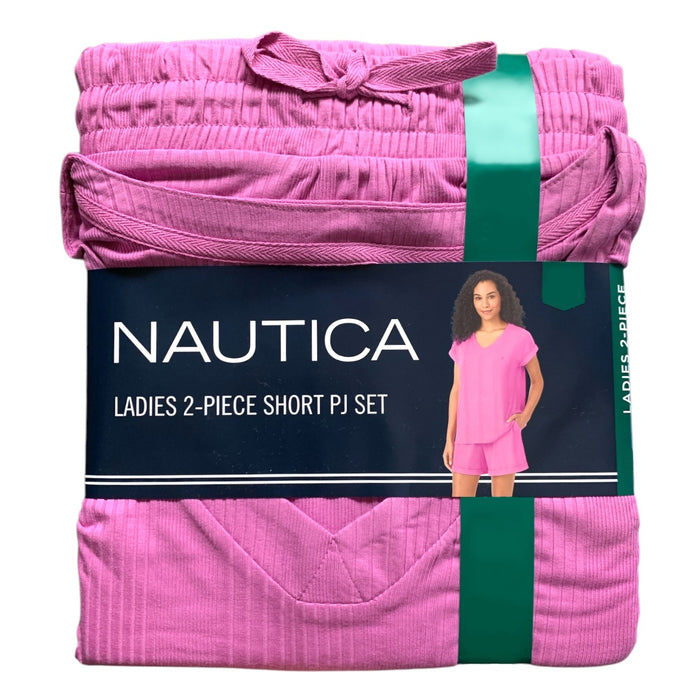 Nautica Women's Relaxed Fit 2-Piece Short Sleeve Top and Shorts Pajama Set