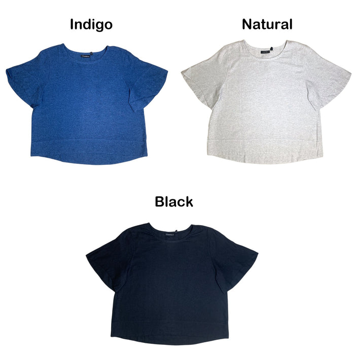 Rafaella Women's Short Sleeve Linen Blend Top, Relaxed Fit with High-Low Hem
