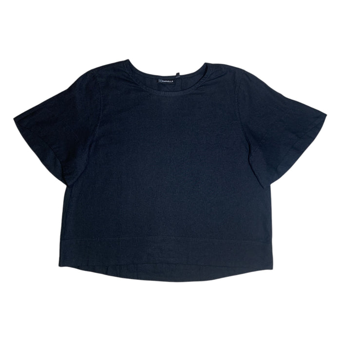Rafaella Women's Short Sleeve Linen Blend Top, Relaxed Fit with High-Low Hem