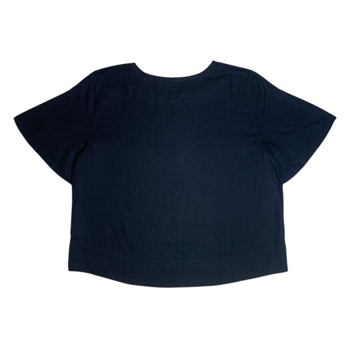 Rafaella Women's Short Sleeve Linen Blend Top, Relaxed Fit with High-Low Hem