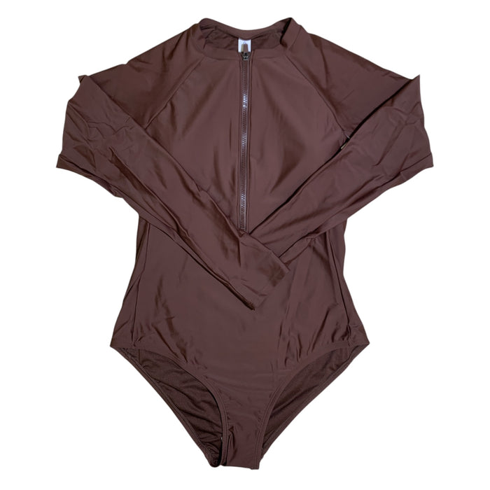 Outdoor Voices Women's Long Sleeve Front Zip Surfsuit, Highleg Bikini Silhouette
