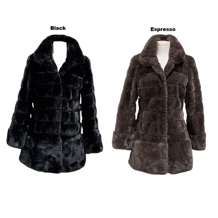 Vince Camuto Women's Elegant Designed Luxe Grooved Faux Fur Coat