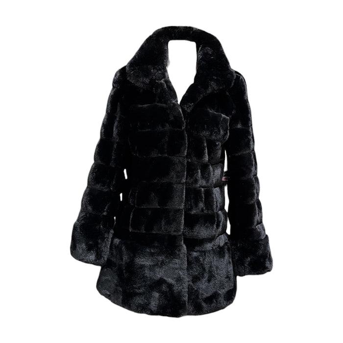 Vince Camuto Women's Elegant Designed Luxe Grooved Faux Fur Coat